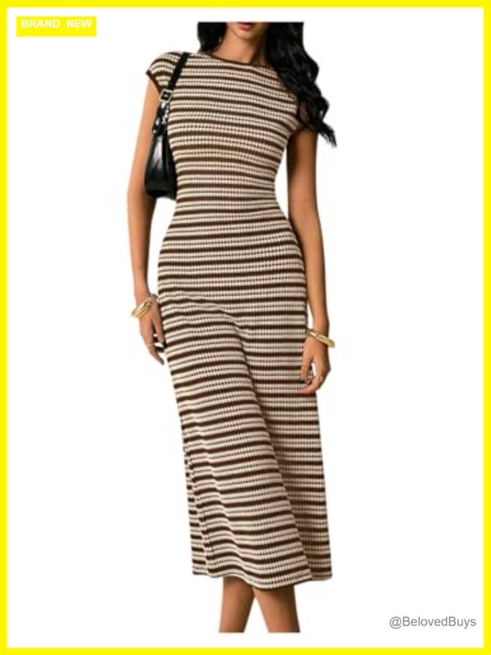 Striped Midi Dress Casual Work Knit Bodycon Pencil Summer